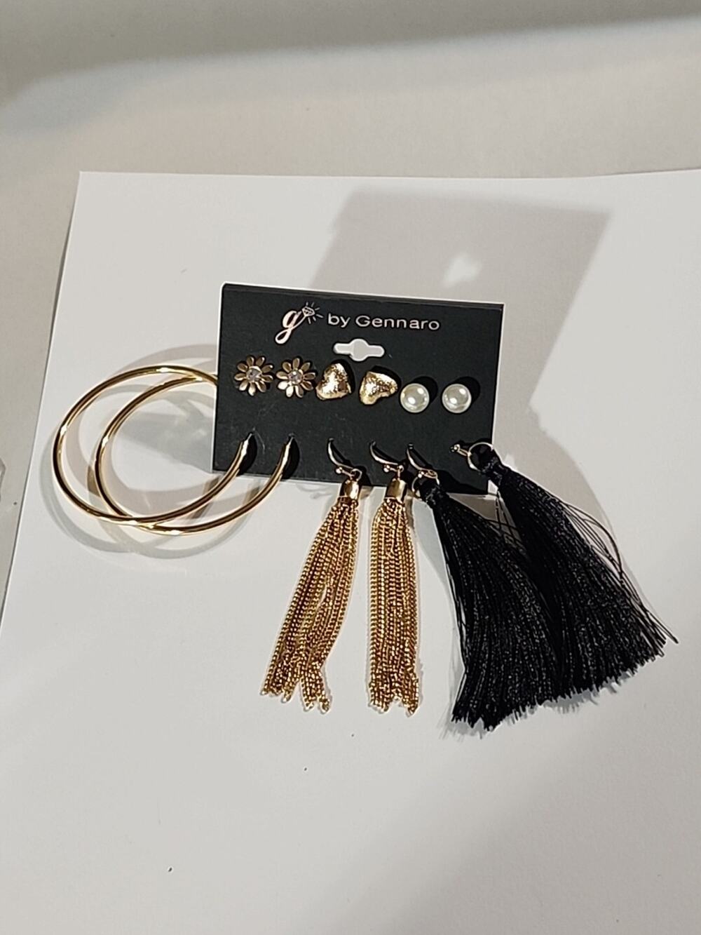G by Gennaro Set of 6 Earrings Tassel Hoop Stud Hearts Flowers Faux Pearls